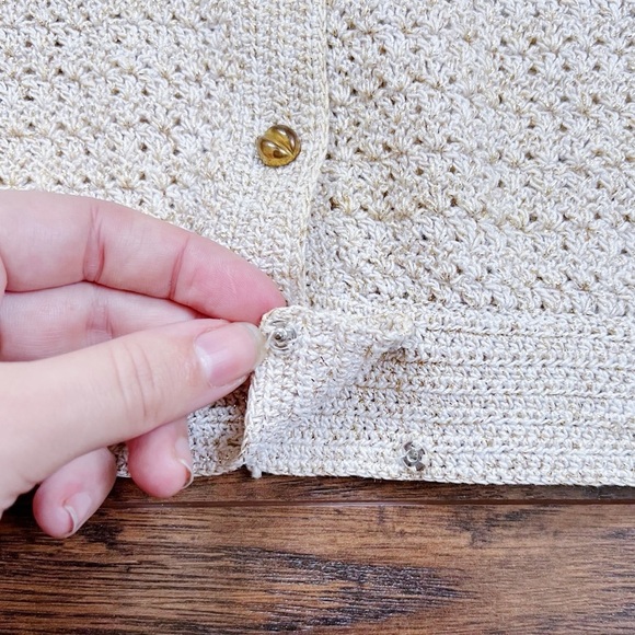 vintage • 50s cropped sweater cardigan cream gold sparkly metallic short sleeve - Picture 5 of 7